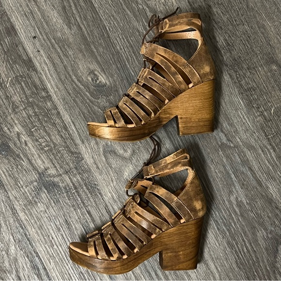 FreeBird by Steven Ibiza lace up wooden platform sandals sz 7US - Picture 6 of 15